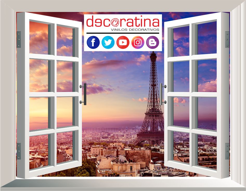 Vinilo Decorativo Ventana 3d atardecer París – DECORATINA