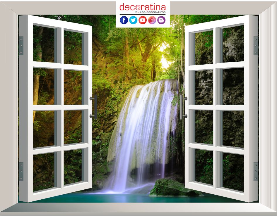 Vinilo Decorativo Ventana 3D " Cascada Tailandia"