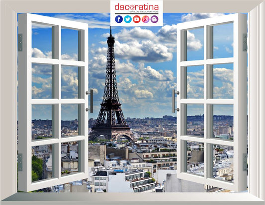 Vinilo Decorativo Ventana 3D "Torre Eiffel vistas"