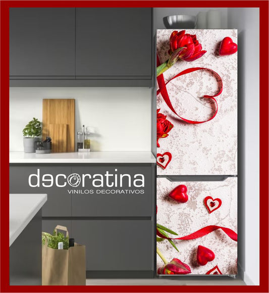 Vinilo decorativo Nevera "Corazones Flor"