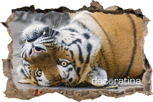 Vinilo Decorativo Pared rota 3D "Tigre"