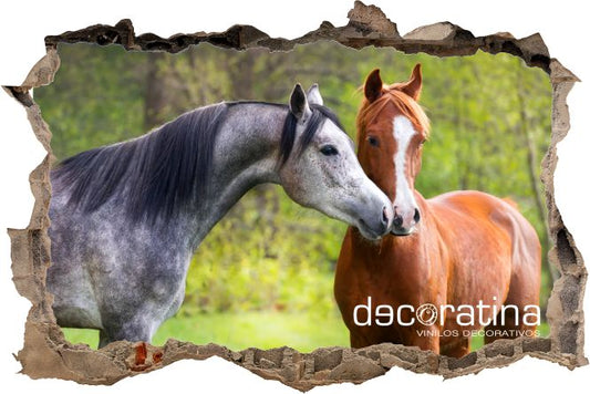 Vinilo Decorativo Pared rota 3d "Caballos"
