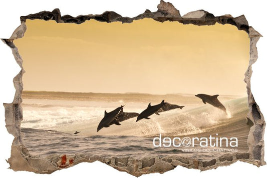 Vinilo Decorativo Pared Rota 3D "Delfines"