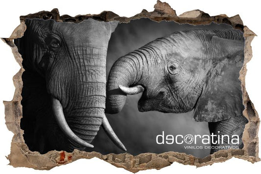 Vinilo Decorativo Pared Rota 3D "Elefantes"