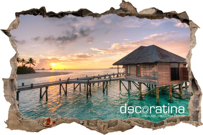 Vinilo Decorativo Pared Rota 3D "Atardecer Maldivas"