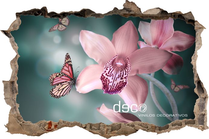 Vinilo Decorativo Pared Rota 3D " Orquídea Mariposa"